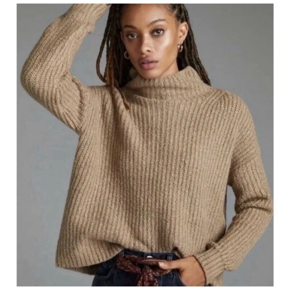 NEW ANTHROPOLOGIE Funnel Neck Sweater in Tan